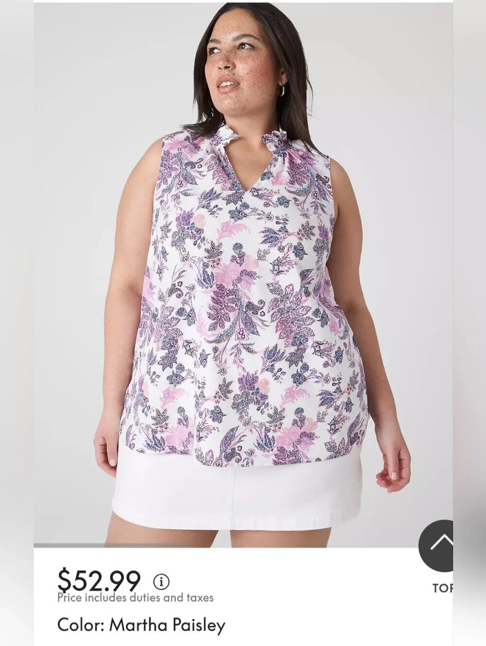 Lane Bryant Floral Paisley Top 14/16 Ruffle Neck Cottagecore Boho Plus Size - Picture 2 of 8